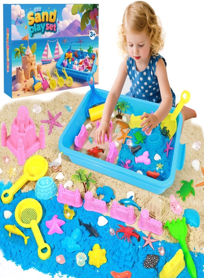Mikiwon Ocean Sensory Bin, Sandbox Play Sand Art Kit with 3.3lbs Play Sand, Sea Animal Toys Molds, Sensory Play for Girls Boys Age 3 4 5 6 7 8, Beach Toys for Kids Xmas Birthday Gifts - Image 1